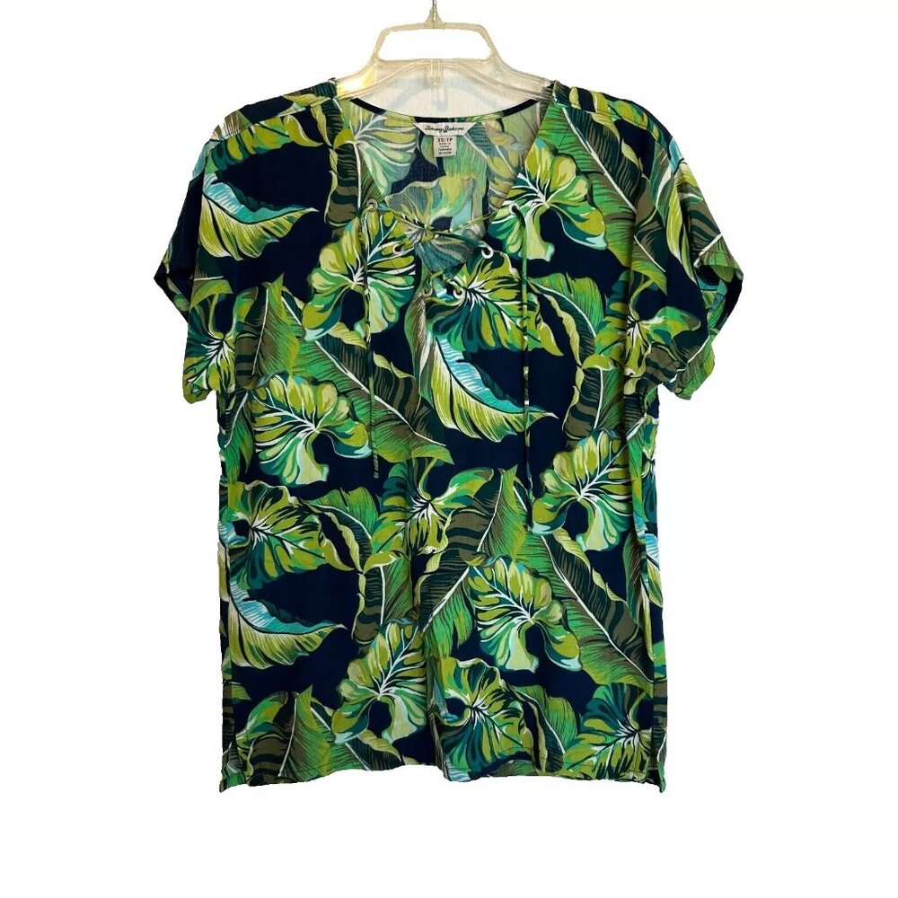 Tommy Bahama Women Shirt Tunic XS 100% Rayon Palm Tropical Beach Island Resort